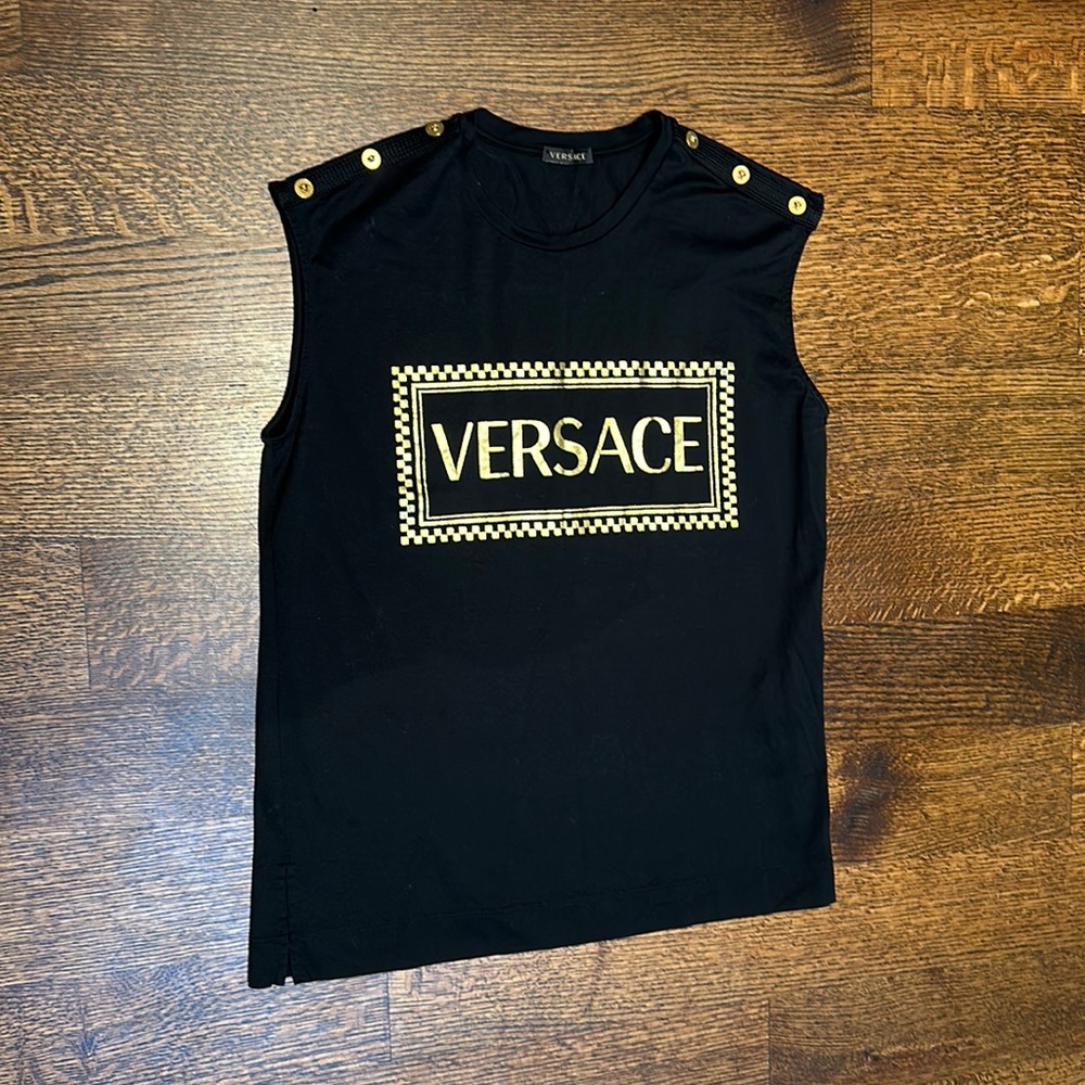 Versace black and gold sleeveless T-shirt